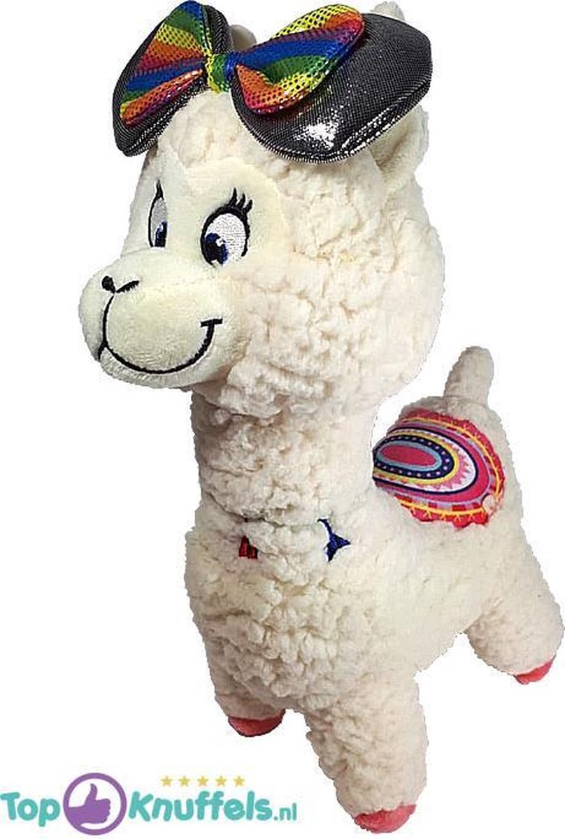 Regenboog Lama met Strik Pluche Knuffel 30 cm | Rainbow Alpaca | Knuffeldier Knuffelpop speelgoed voor kinderen | Minni de Regenboog Lama | Mini Lama Wol Vrolijk Happy | Knuffeldier | Bekend van Disney Minnie Mouse